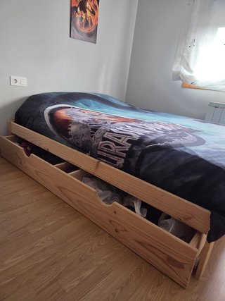 Cama de Madera Maciza 160x200 con Cajón
