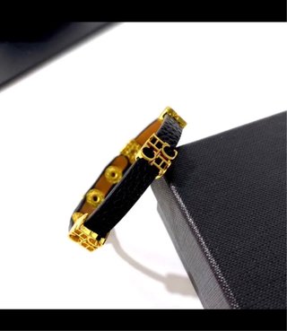 Pulsera CH Metal y Cuero sintético negro y dorado