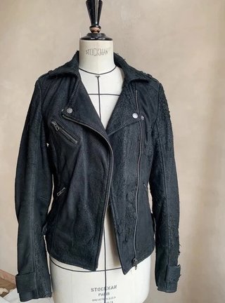Cazadora Biker de Cuero Tigha Negra Talla S