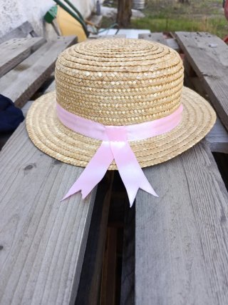 Gorro de Paja con Lazo Rosa