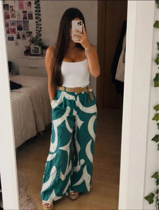 Pantalones Estampados Verdes y Blancos