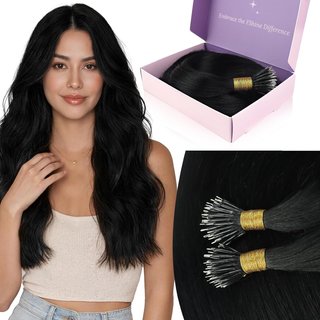 70cm Extensiones Pelo Natural Nano Ring Negro Puro