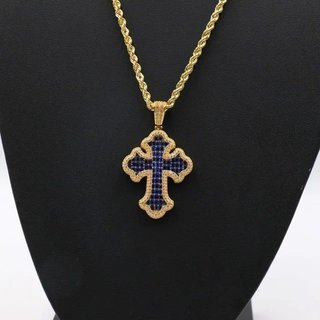 COLGANTE CRUZ CON CIRCONITAS BLANCAS Y AZULES.18k