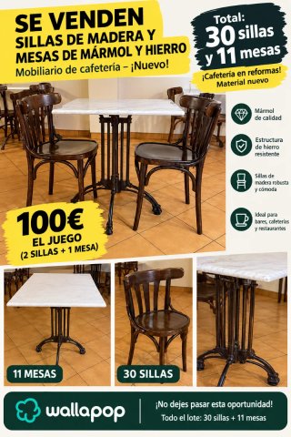 OFERTA Lote 30 Sillas  Madera y 11 Mesas de mármol