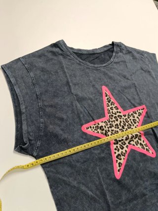 Camiseta Gris con Estrella Leopardo Talla M