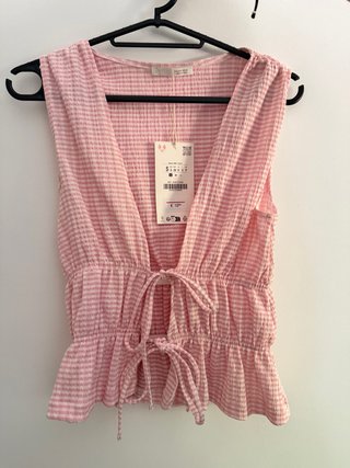Blusa Rosa Cuadros Vichy Zara