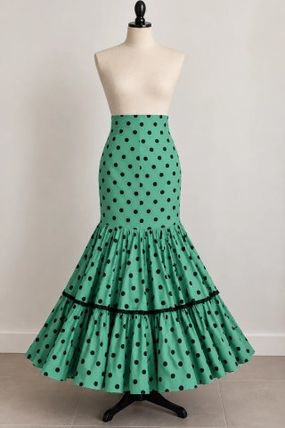 Falda de flamenca verde con lunares negros