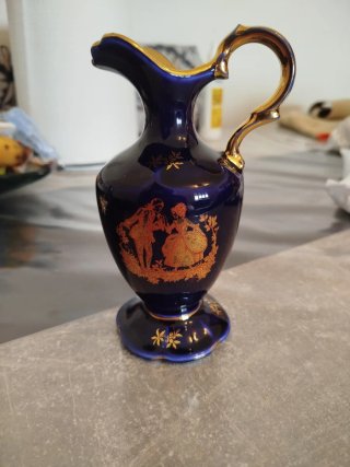 Jarrón Vintage Limoges Azul y Oro