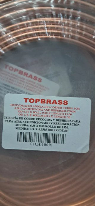 Tubería de Cobre Topbrass para Aire Acondicionado