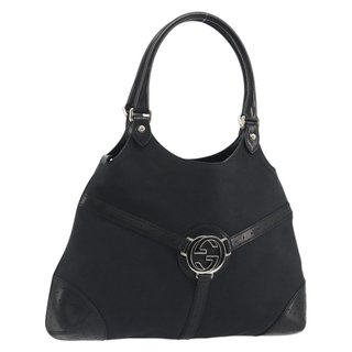 GUCCI Interlocking G Hand Bag Canvas Black Silver