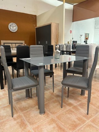 Tavolo da pranzo 4 sedie grigio - Nuovo