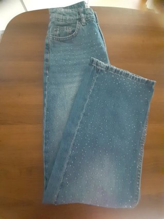 Pantalón Vaquero recto, Brillantes parte delantera