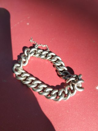 Pulsera de eslabones con bañouy grande plata