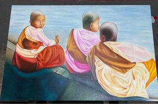Cuadro Artesanal Pintado a Mano Monjes Tibetanos