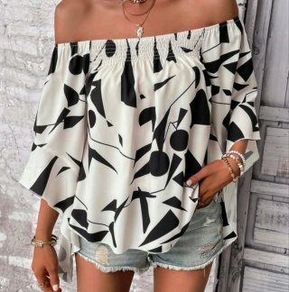 Blusa Estampada Escote Bardot