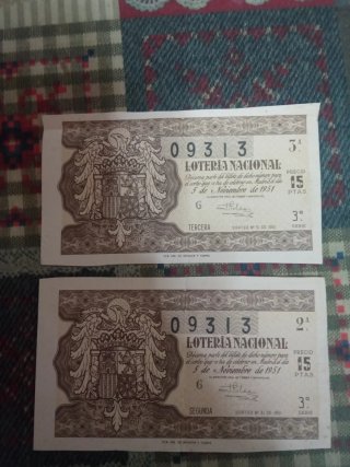 2 Décimos de Lotería Nacional 1951
