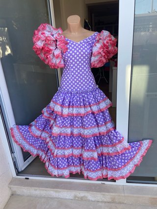563 Vestido de flamenca morado con lunares 36 xs