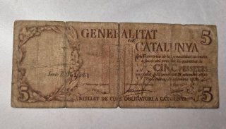 Billete 5 Pesetas Generalitat de Cataluña 1936