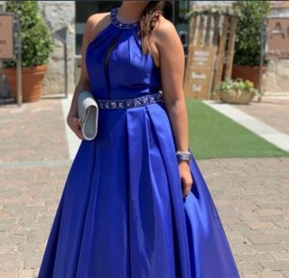 Elegange vestido largo azul de fiesta