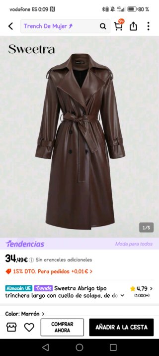 Gabardina Sweetra Marrón nueva !!!!