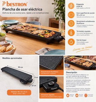 Plancha de Asar Eléctrica Bestron 2200W