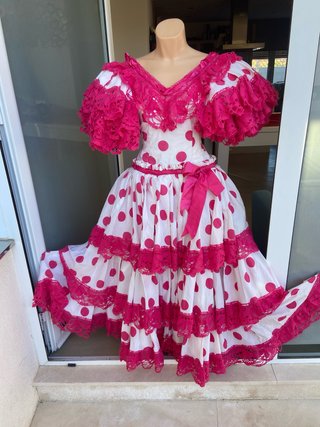 564 Vestido de gitana blanco y rosa 40 M