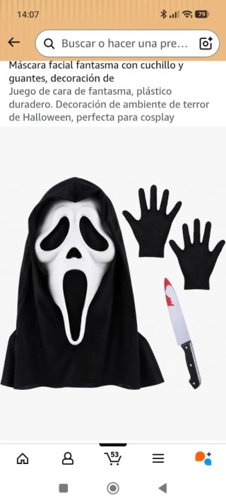 Máscara Ghost Face Halloween con Guantes y Cuchill