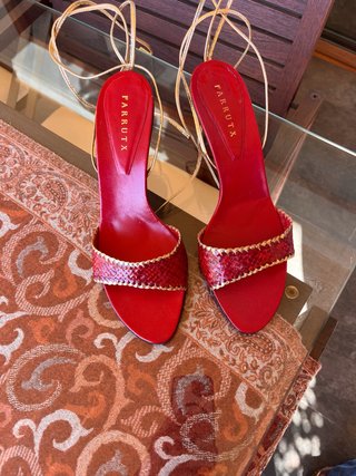 Sandalias de tacón Farrutx rojas y doradas