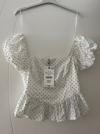 Top Zara Blanco con Lunares Talla M