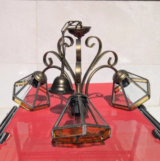 Lámpara de techo rústica de forja y cristal
