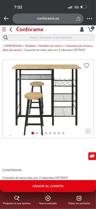 Conjunto Mesa Alta y 2 Taburete ajustable SPIDER