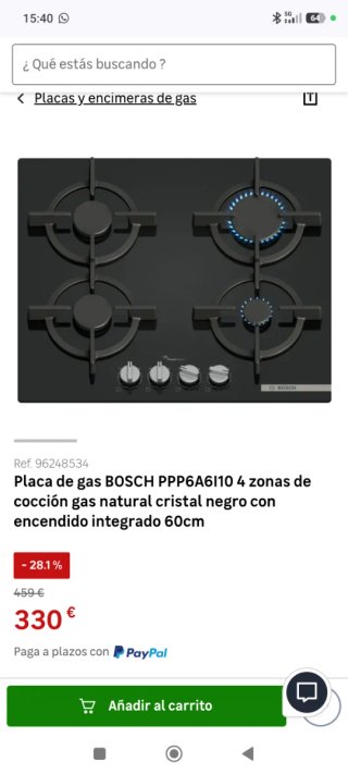 Placa de Gas Bosch PPP6A6I10 60cm negra.