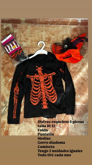Disfraz de Esqueleto 5 Piezas Talla 10-12