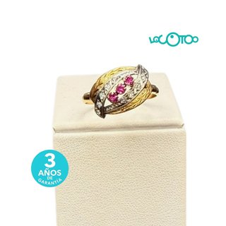 ANILLO ORO AMARILLO Y BLANCO 18K CON PIEDRAS ROJAS