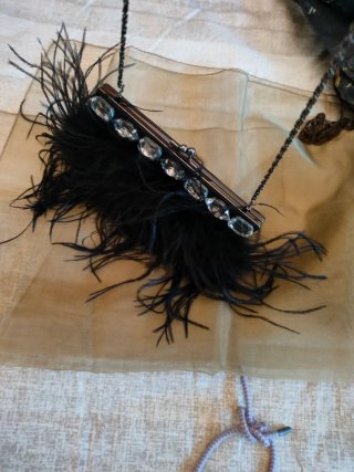 Cartera de mano con plumas y pedrería