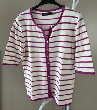 Blusa Cortefiel Rayas Blanca y Morada