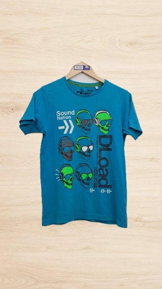 Camiseta Azul Sound Nation DLoad Diseño Calaveras