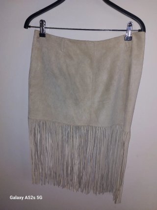 Falda de flecos beige de ante100%