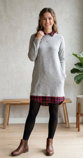 Vestido mini gris manga larga