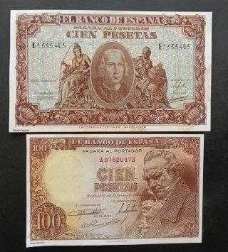 2 Reproducciones de Billetes de 100 Pesetas