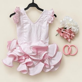 Vestido de flamenca blanco y rosa