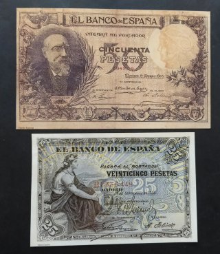 2 Reproducciones de Billetes Alfonso XIII