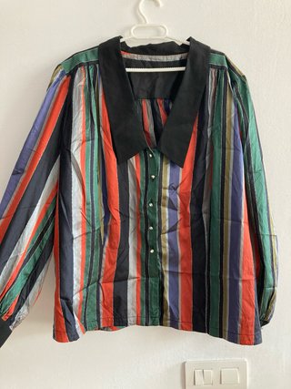 Blusa Vintage de Rayas Multicolor