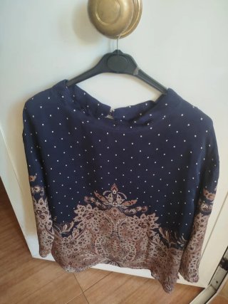 Camisa Estampada Azul y Marrón, talla 44