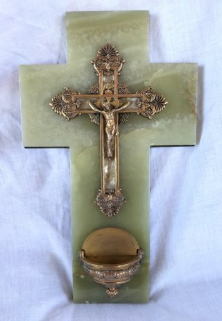 Crucifijo Antiguo de Latón y Ónix
