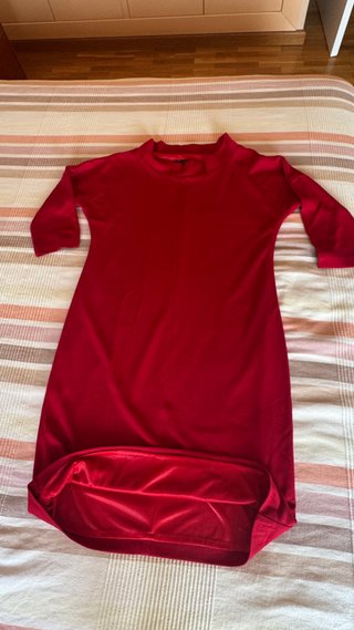 Vestido rojo Erre de Raso de punto fino forrado