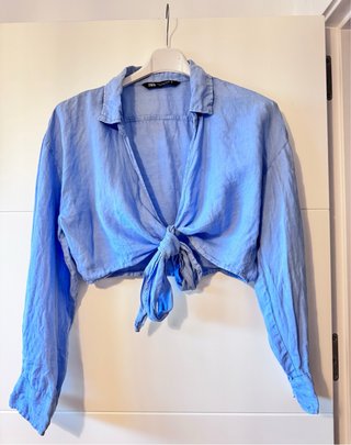 Camisa Zara Azul con Nudo Talla S