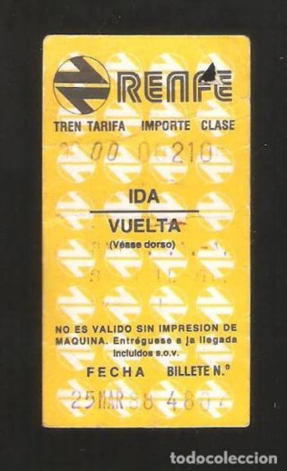 Billete de tren antiguo Renfe