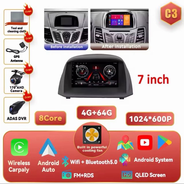 Tela Android para Ford Fiesta 2008-2019
