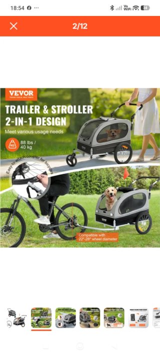 Carrito y Remolque 2 en 1 para Perros VEVOR
